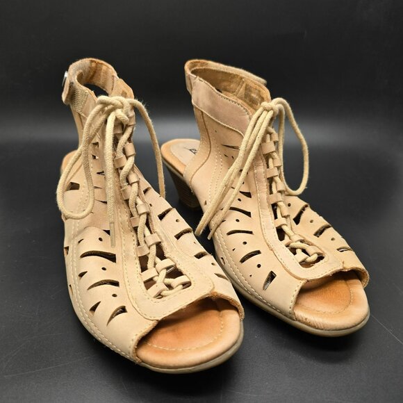 Earth Sandals Kristen Leather Upper Peep Toe Heeled 6.5B With Lace Up JJ4013 - Picture 4 of 13